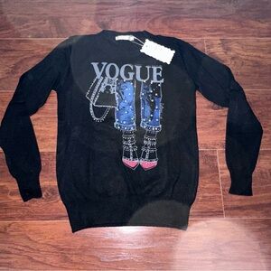 Bling ✨Vogue Black Sweater with Blue and Pink Accents